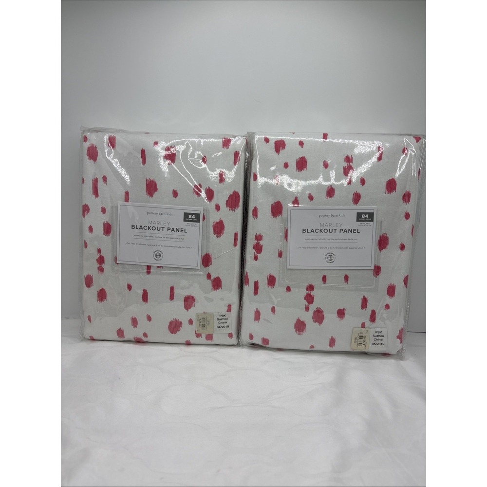 Pottery Barn Kid Marley Blackout Curtain Panels 2 in 1  44"x 84" Pink White NOS
